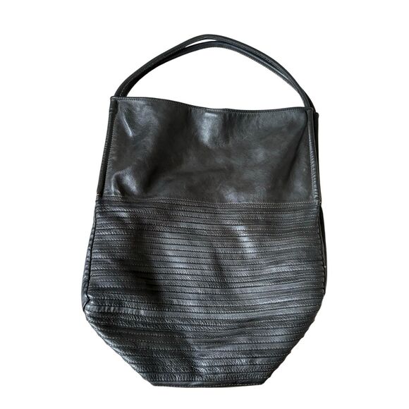 MAJO Leather Hobo Tote Bag Black made in Italy - Picture 11 of 15